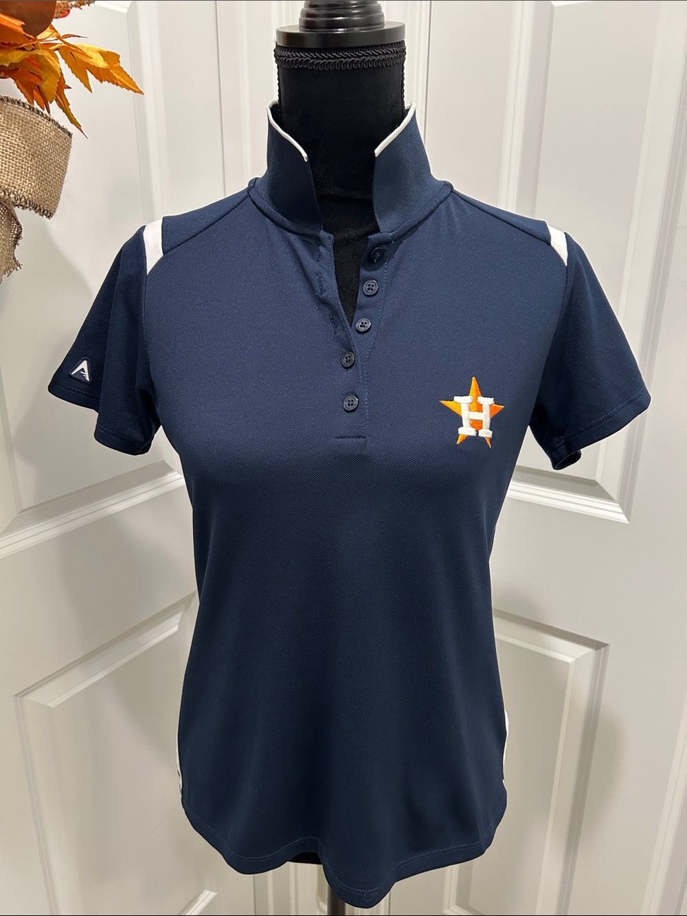 Antigua Navy Short-Sleeve Button-Down Performance Polo with Orange Accent Logo